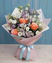 Букет Утренняя свежесть в Андрюках Букет цветов из:  Лизиантусы, Розы, Альстромерии и Гипсофила в Андрюках