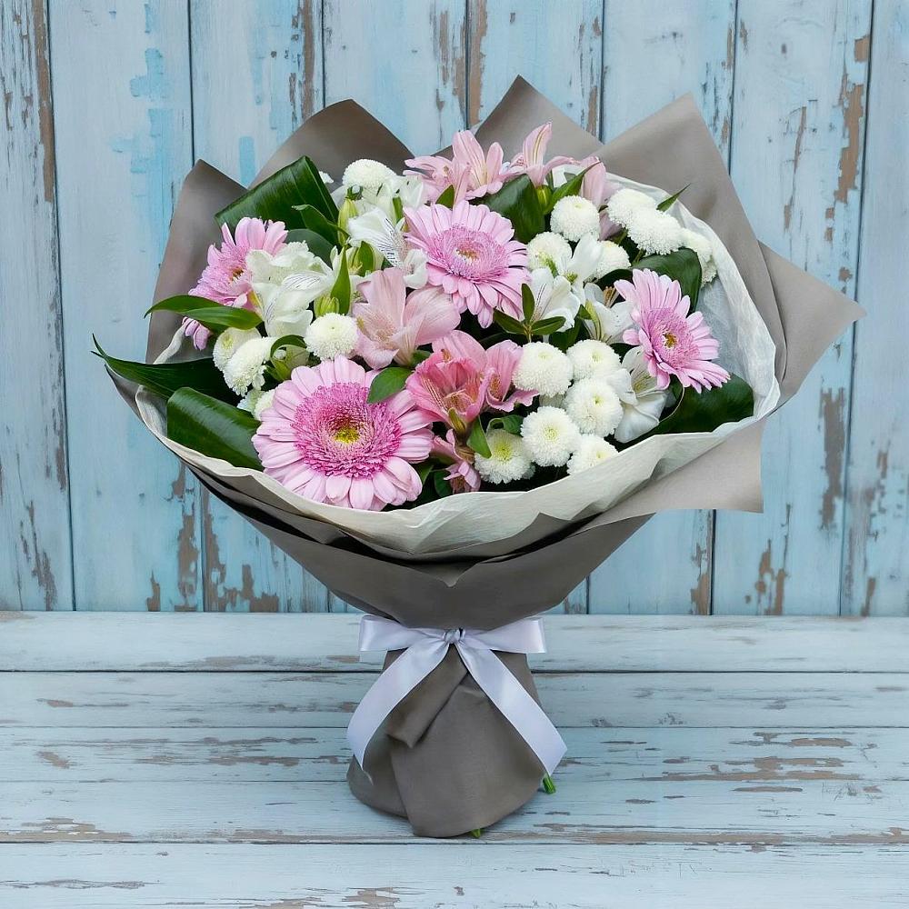 Букет цветов из: Герберы, Альстромерии и Хризантемы в Андрюках